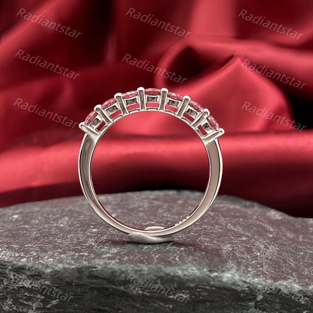 NEW Certified 3mm Pink Moissanite 7 Stone Half Eternity Band Ring - Picture 8 of 11